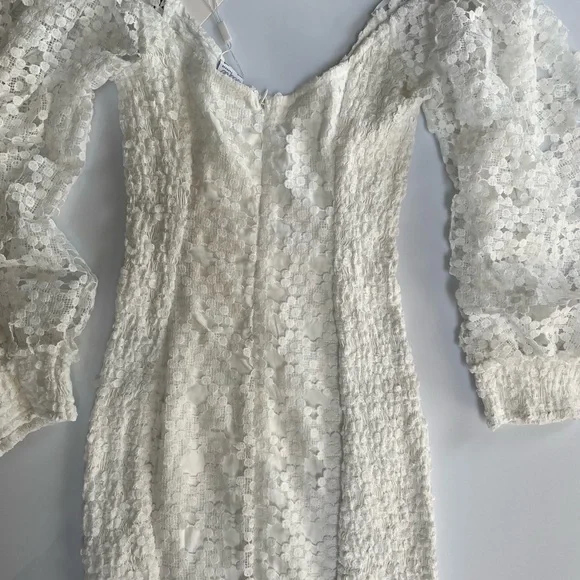 SELFIE LESLIE SUMMER BLOOM BALLOON SLEEVE LACE OVERLAY MINI DRESS WHITE - Picture 6 of 8